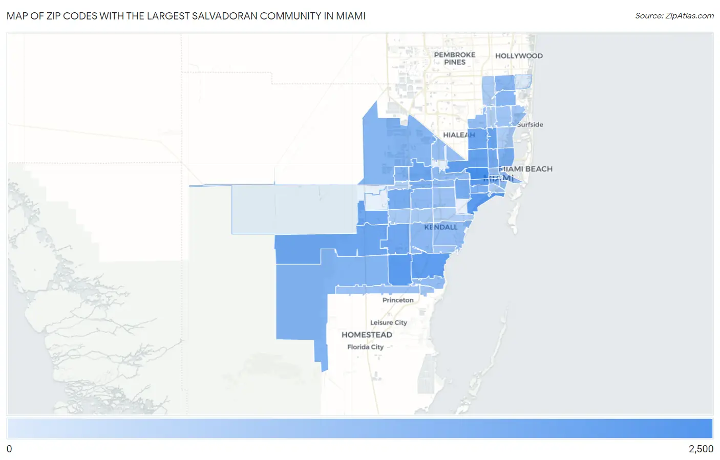 Zip Codes with the Largest Salvadoran Community in Miami Map