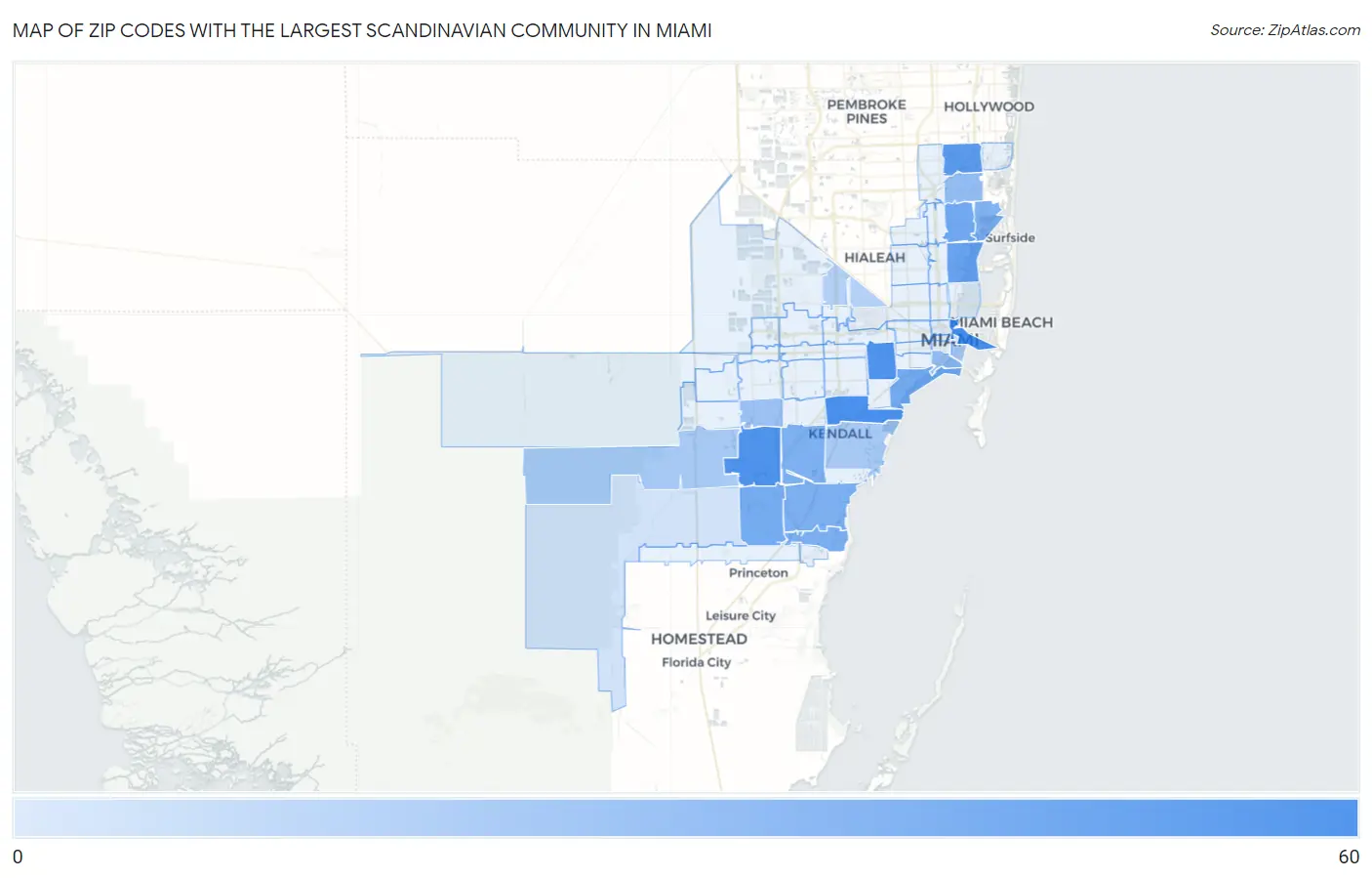 Zip Codes with the Largest Scandinavian Community in Miami Map