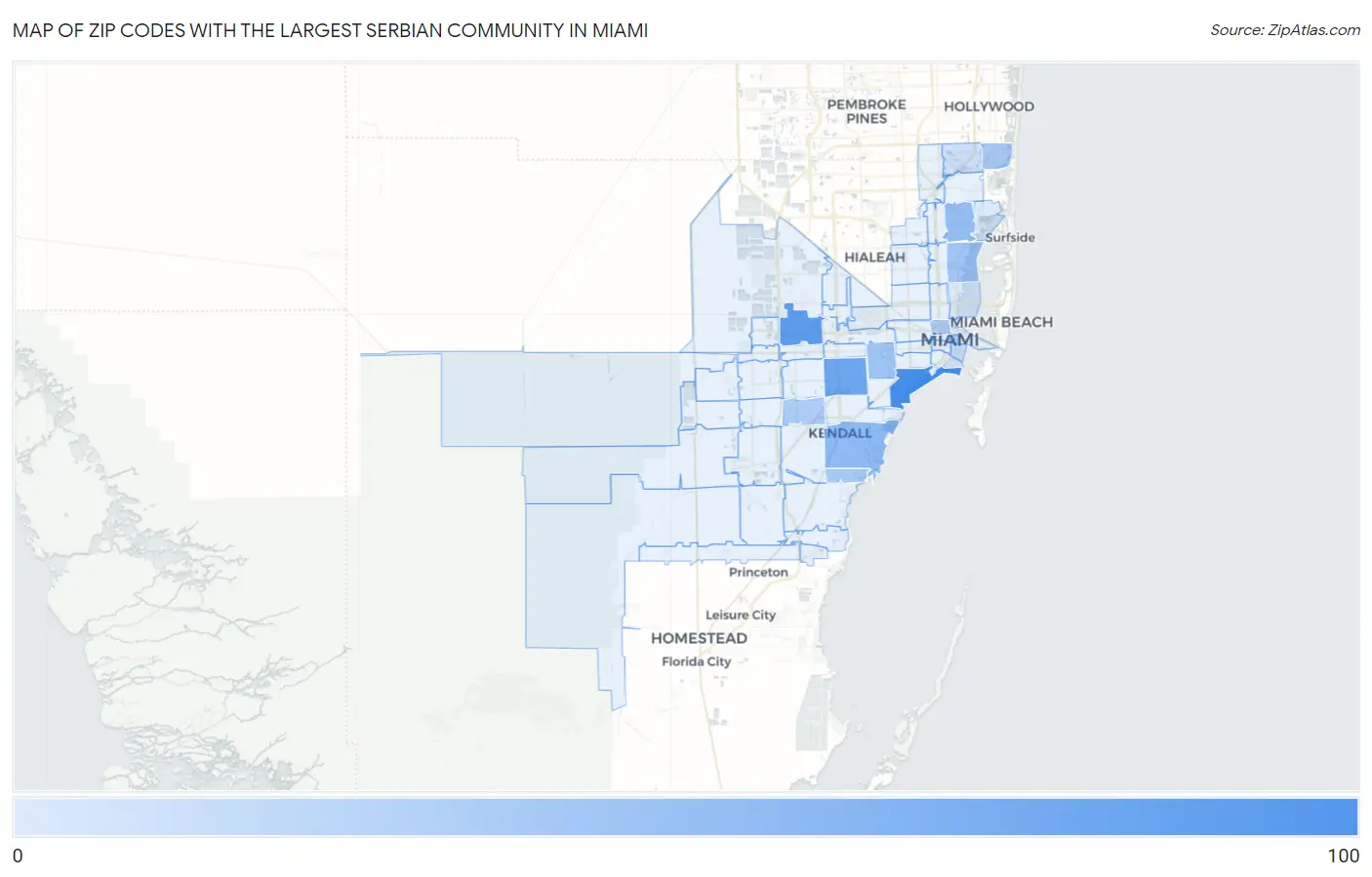 Zip Codes with the Largest Serbian Community in Miami Map