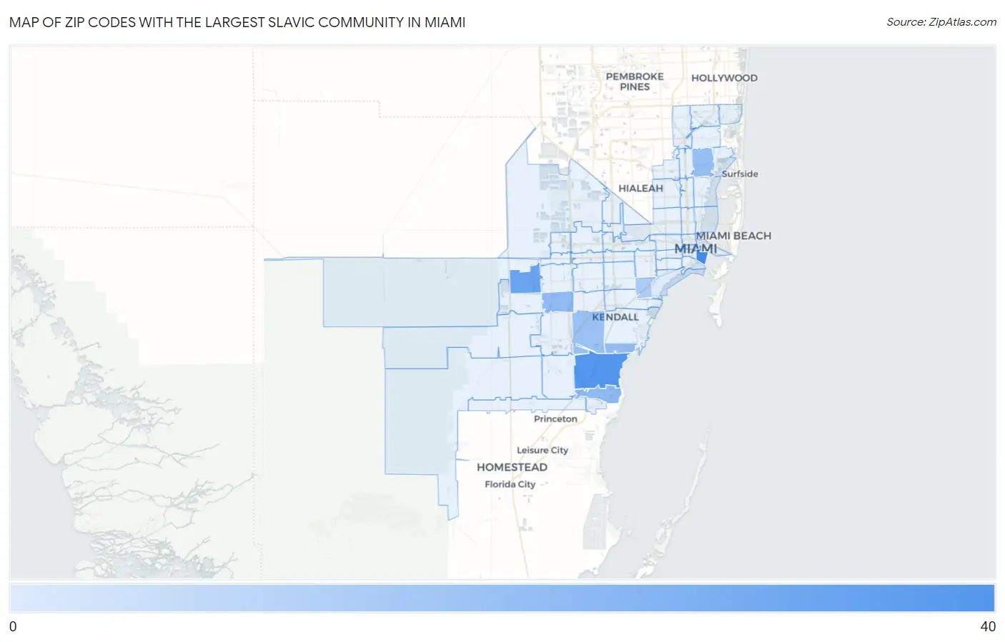 Zip Codes with the Largest Slavic Community in Miami Map