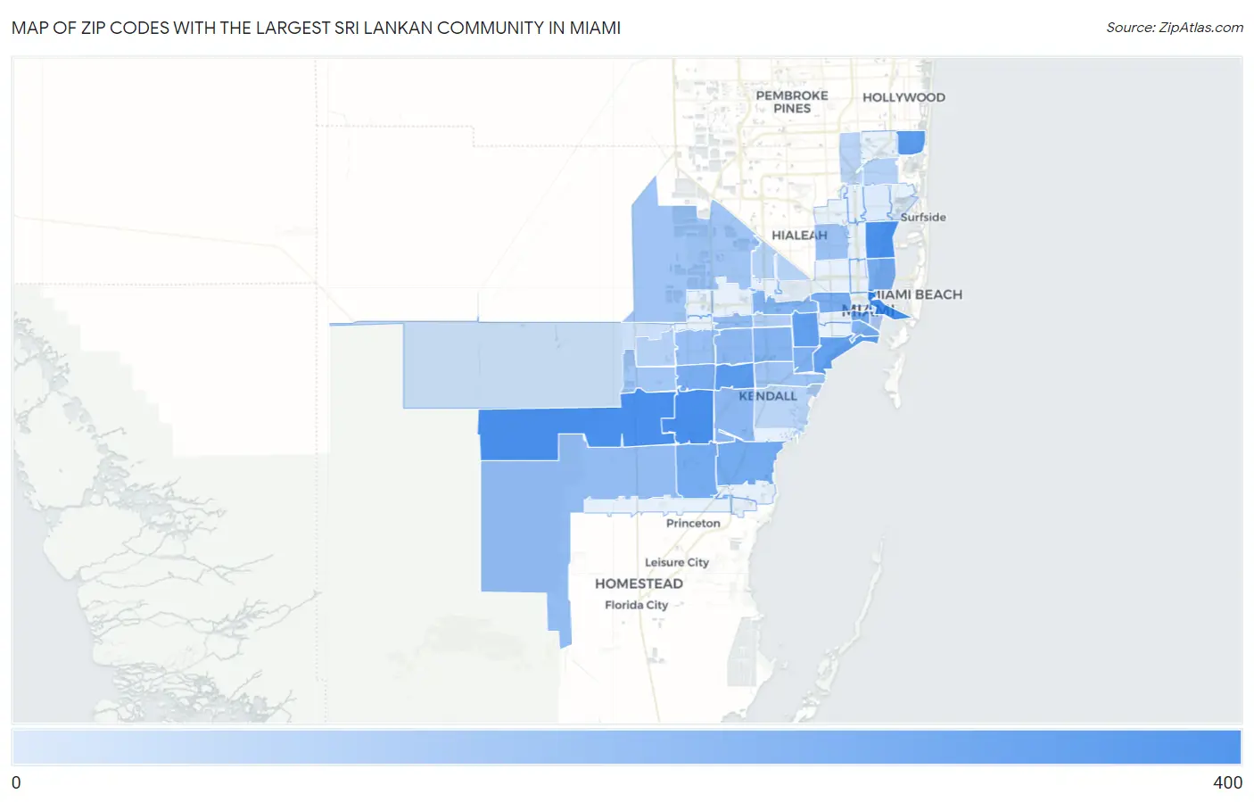 Zip Codes with the Largest Sri Lankan Community in Miami Map