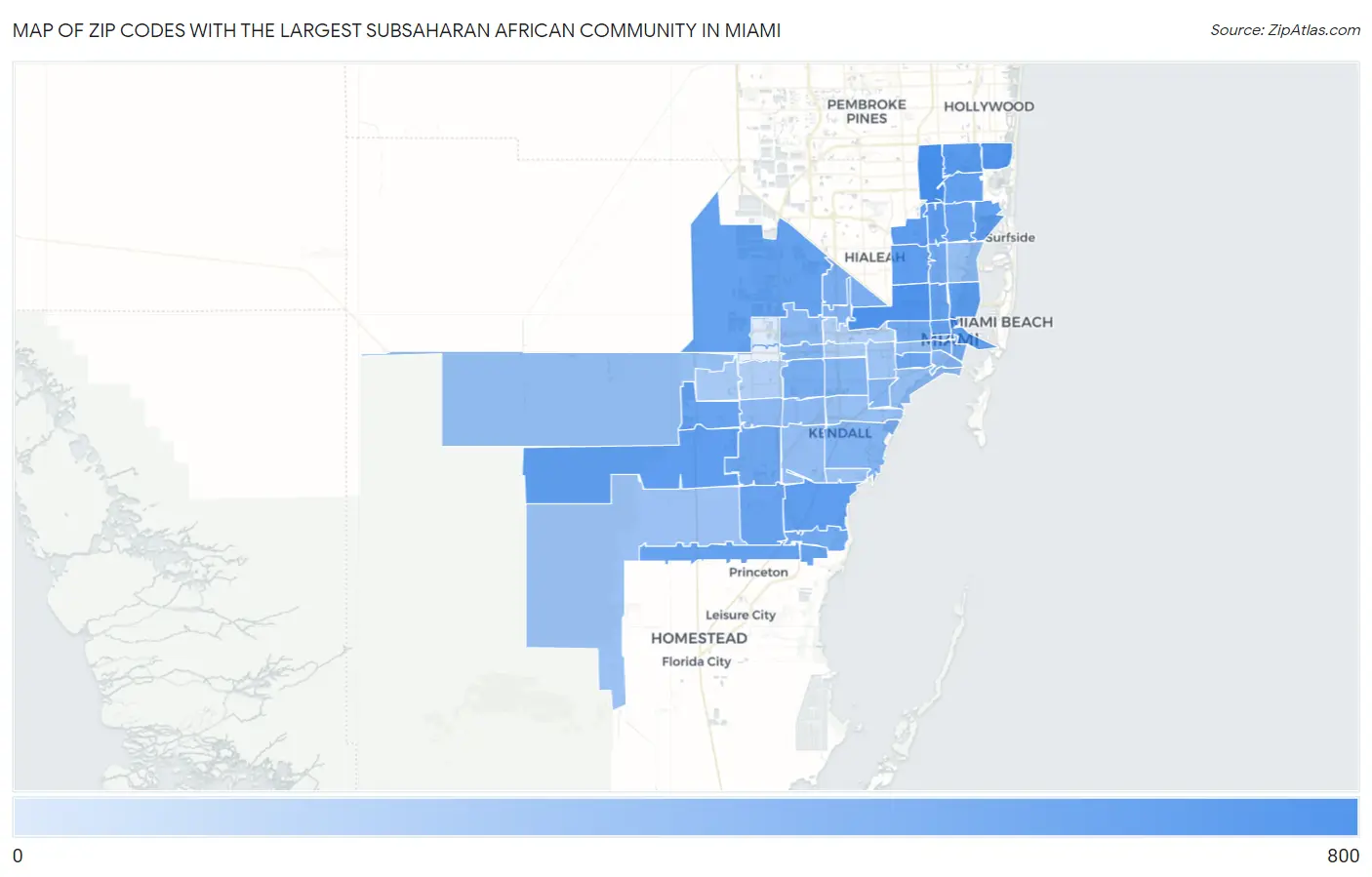 Zip Codes with the Largest Subsaharan African Community in Miami Map