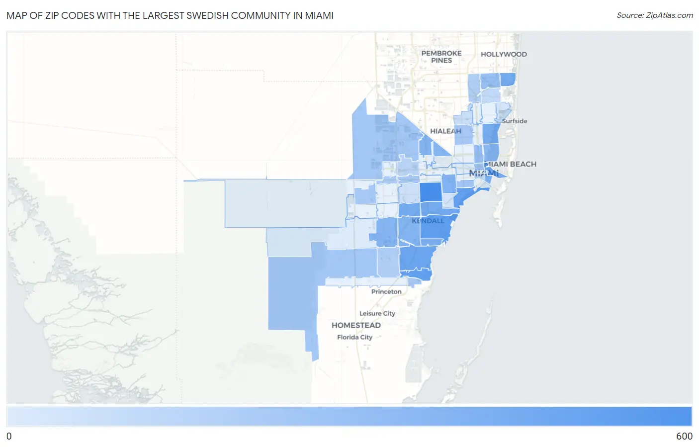 Zip Codes with the Largest Swedish Community in Miami Map