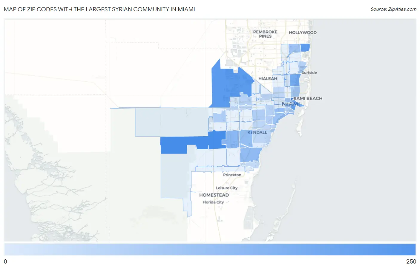 Zip Codes with the Largest Syrian Community in Miami Map