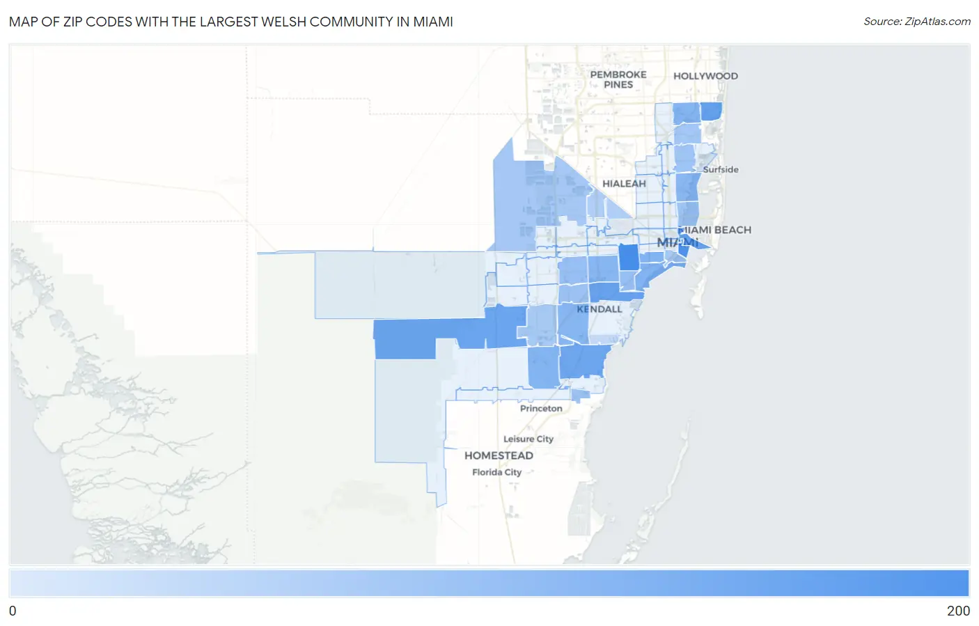 Zip Codes with the Largest Welsh Community in Miami Map