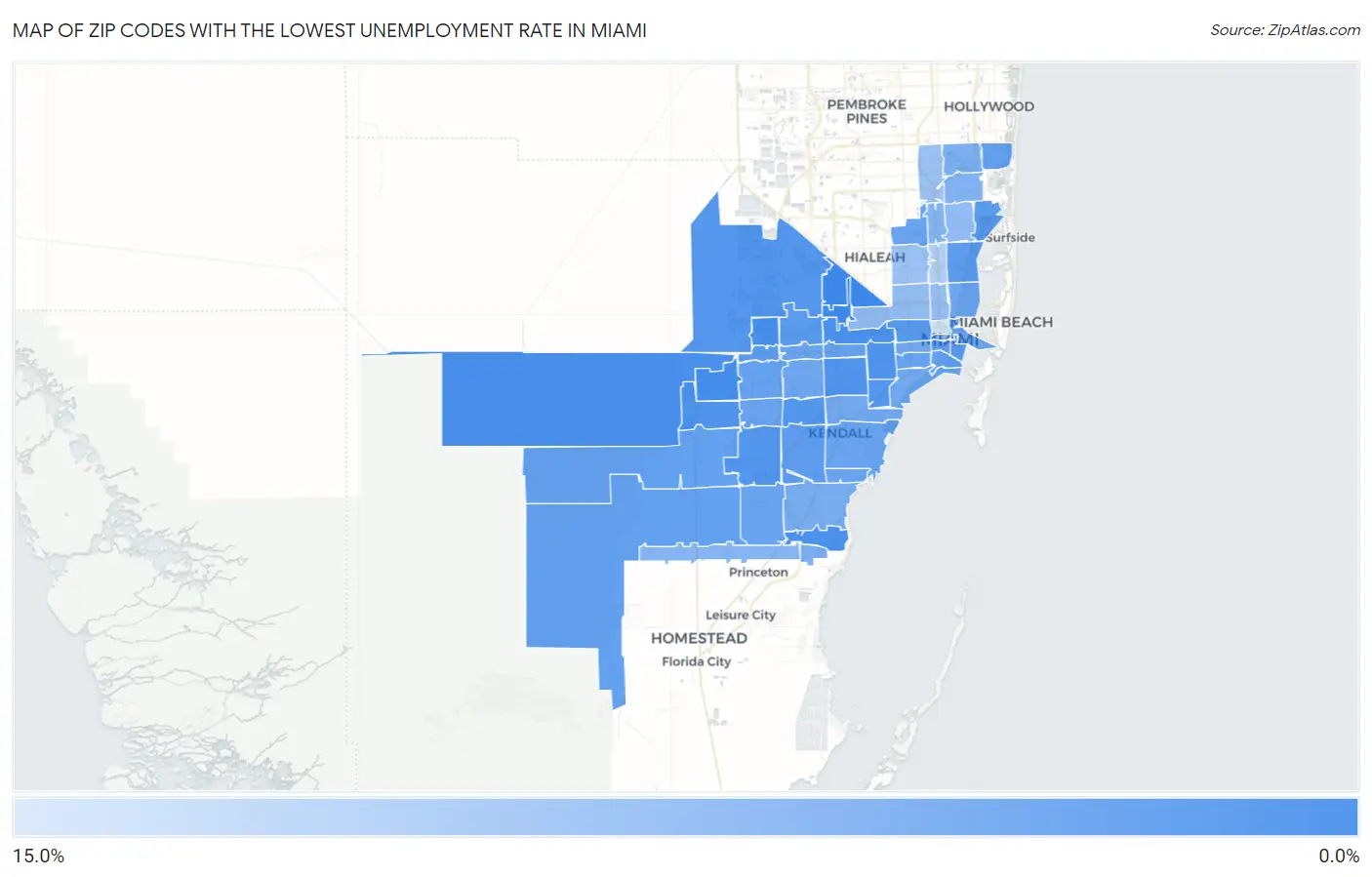 Zip Codes with the Lowest Unemployment Rate in Miami Map