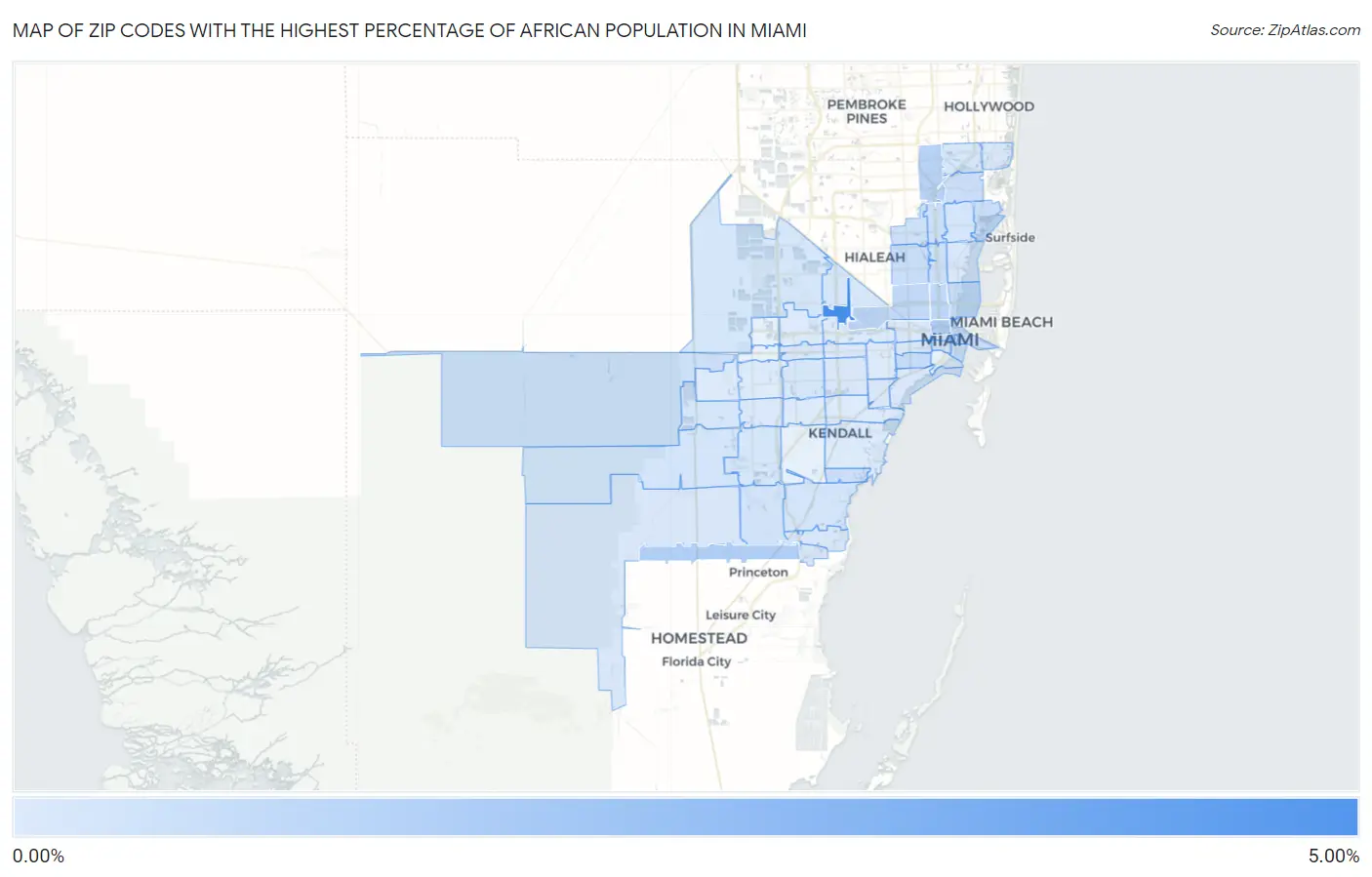 Zip Codes with the Highest Percentage of African Population in Miami Map