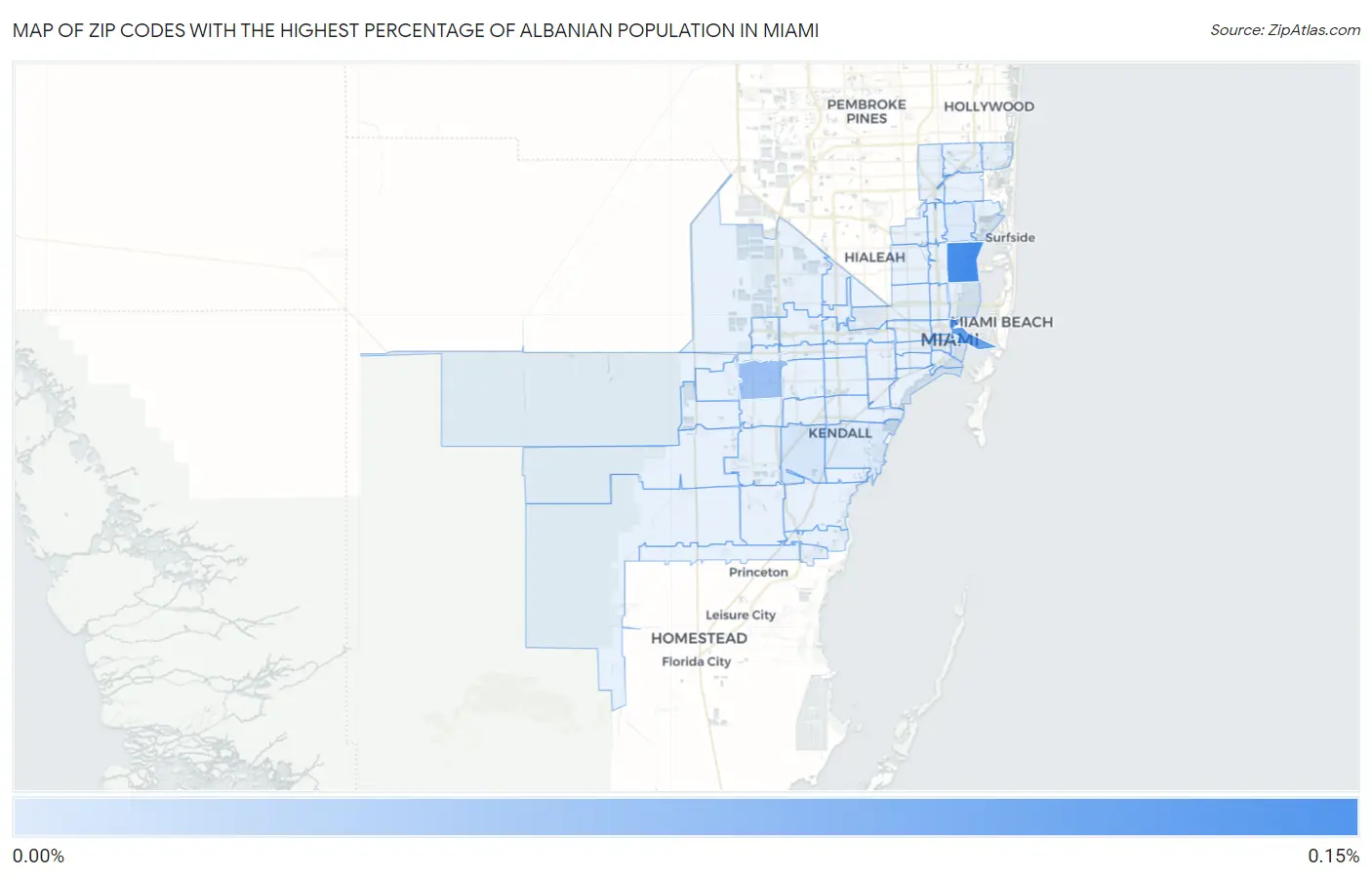 Zip Codes with the Highest Percentage of Albanian Population in Miami Map