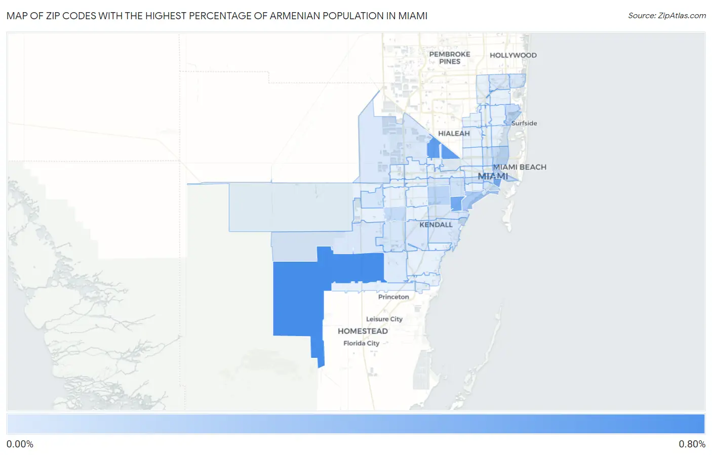 Zip Codes with the Highest Percentage of Armenian Population in Miami Map