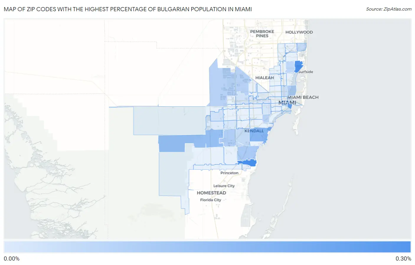 Zip Codes with the Highest Percentage of Bulgarian Population in Miami Map