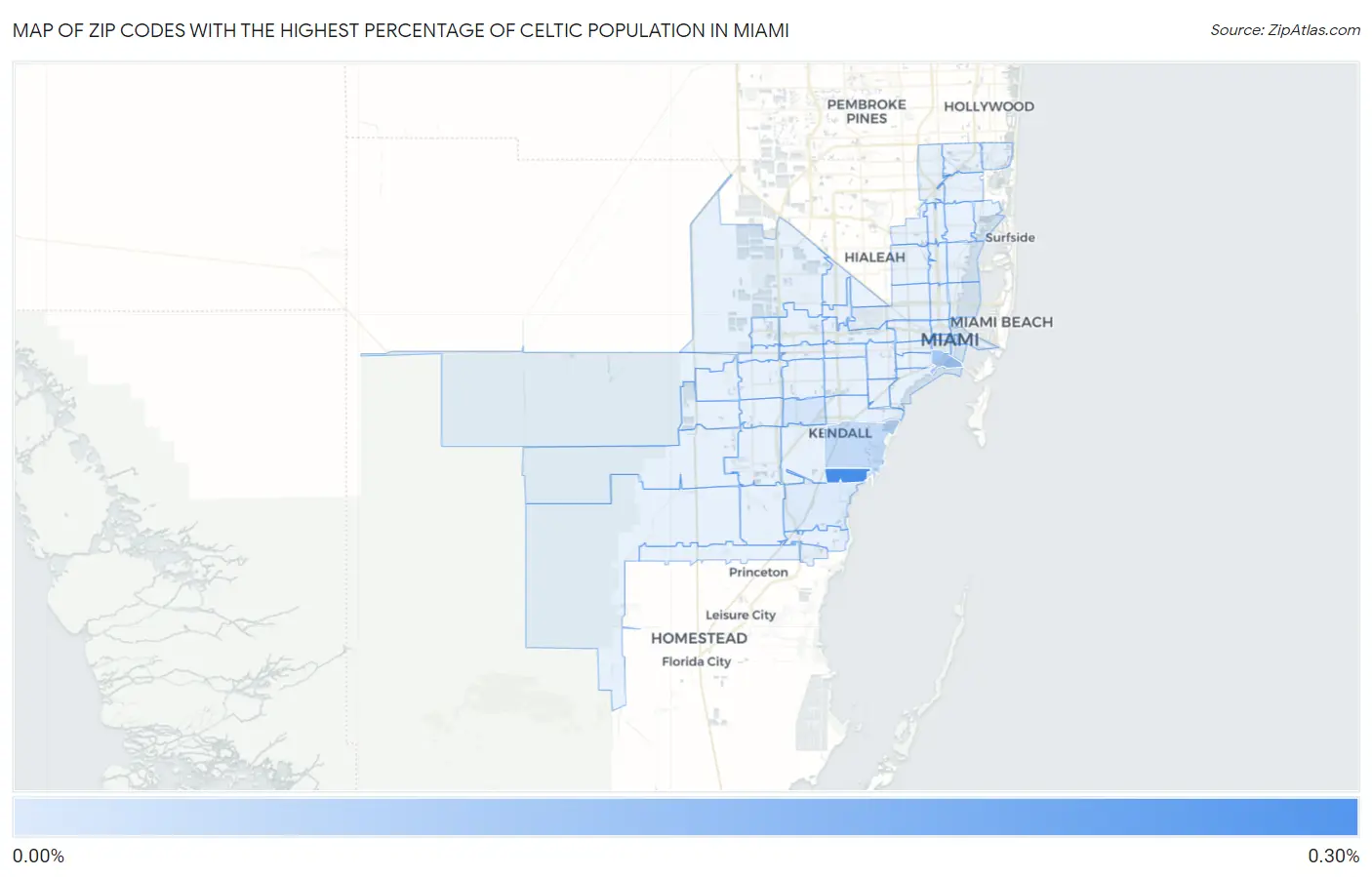 Zip Codes with the Highest Percentage of Celtic Population in Miami Map