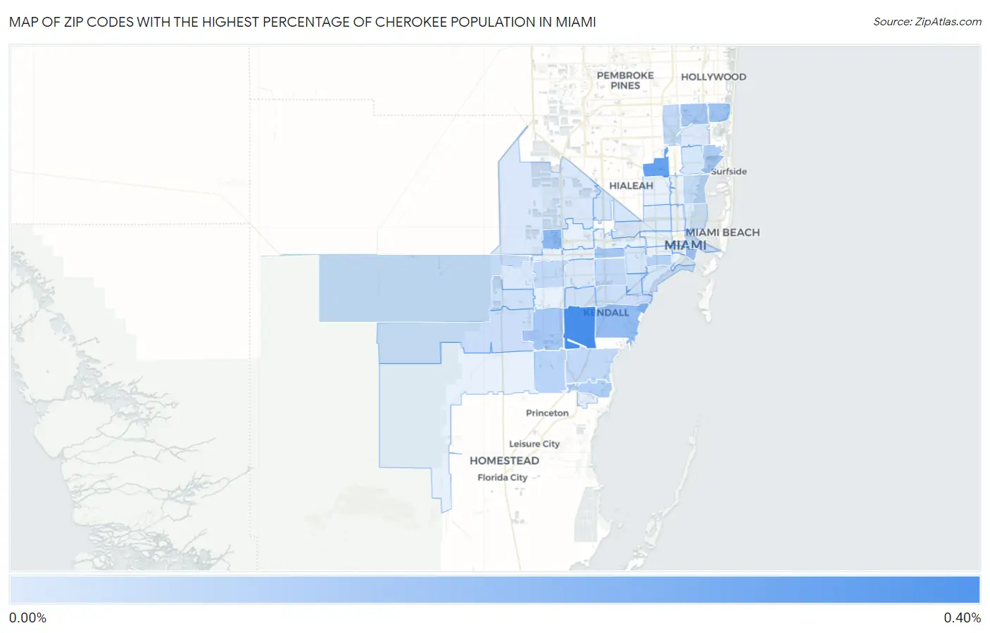 Zip Codes with the Highest Percentage of Cherokee Population in Miami Map