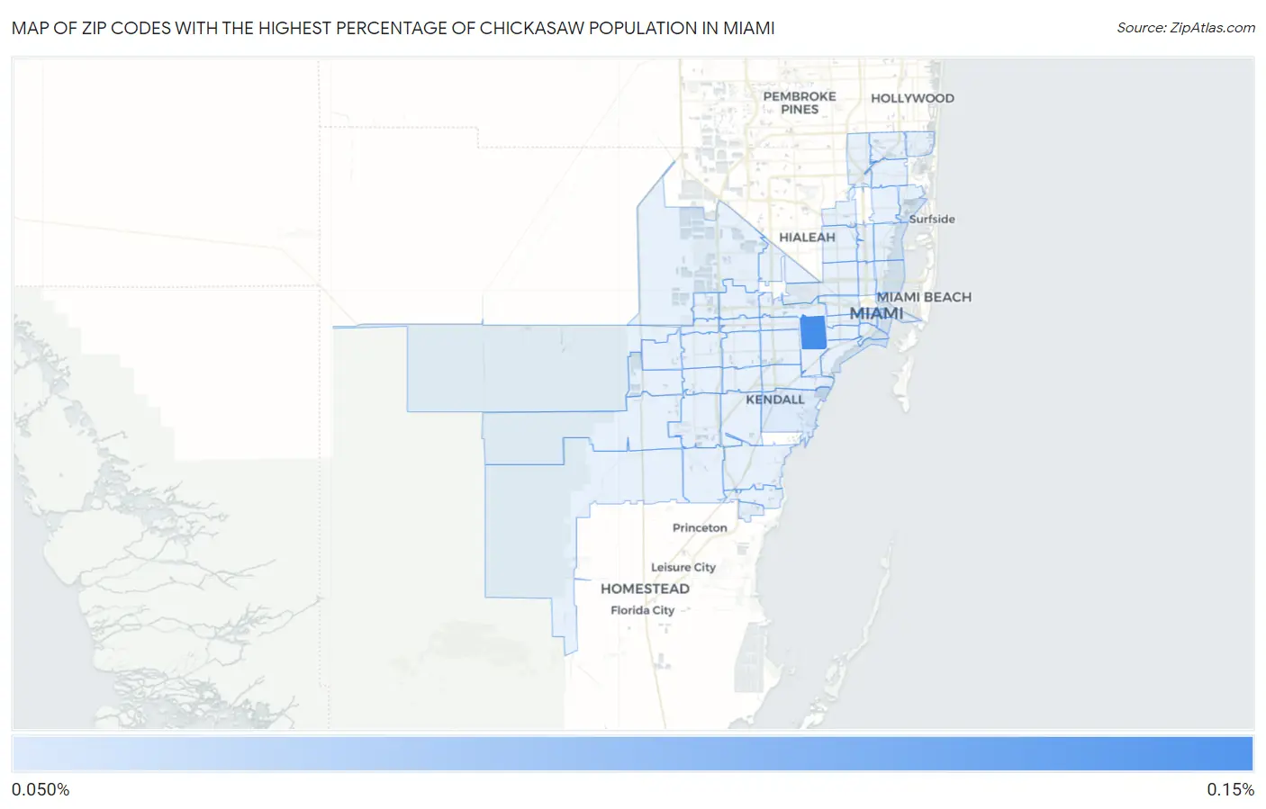 Zip Codes with the Highest Percentage of Chickasaw Population in Miami Map