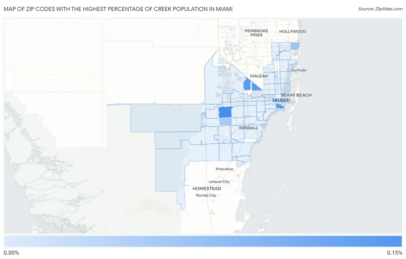 Zip Codes with the Highest Percentage of Creek Population in Miami Map