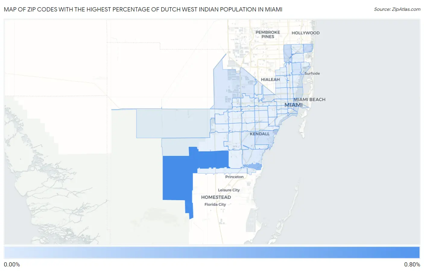 Zip Codes with the Highest Percentage of Dutch West Indian Population in Miami Map