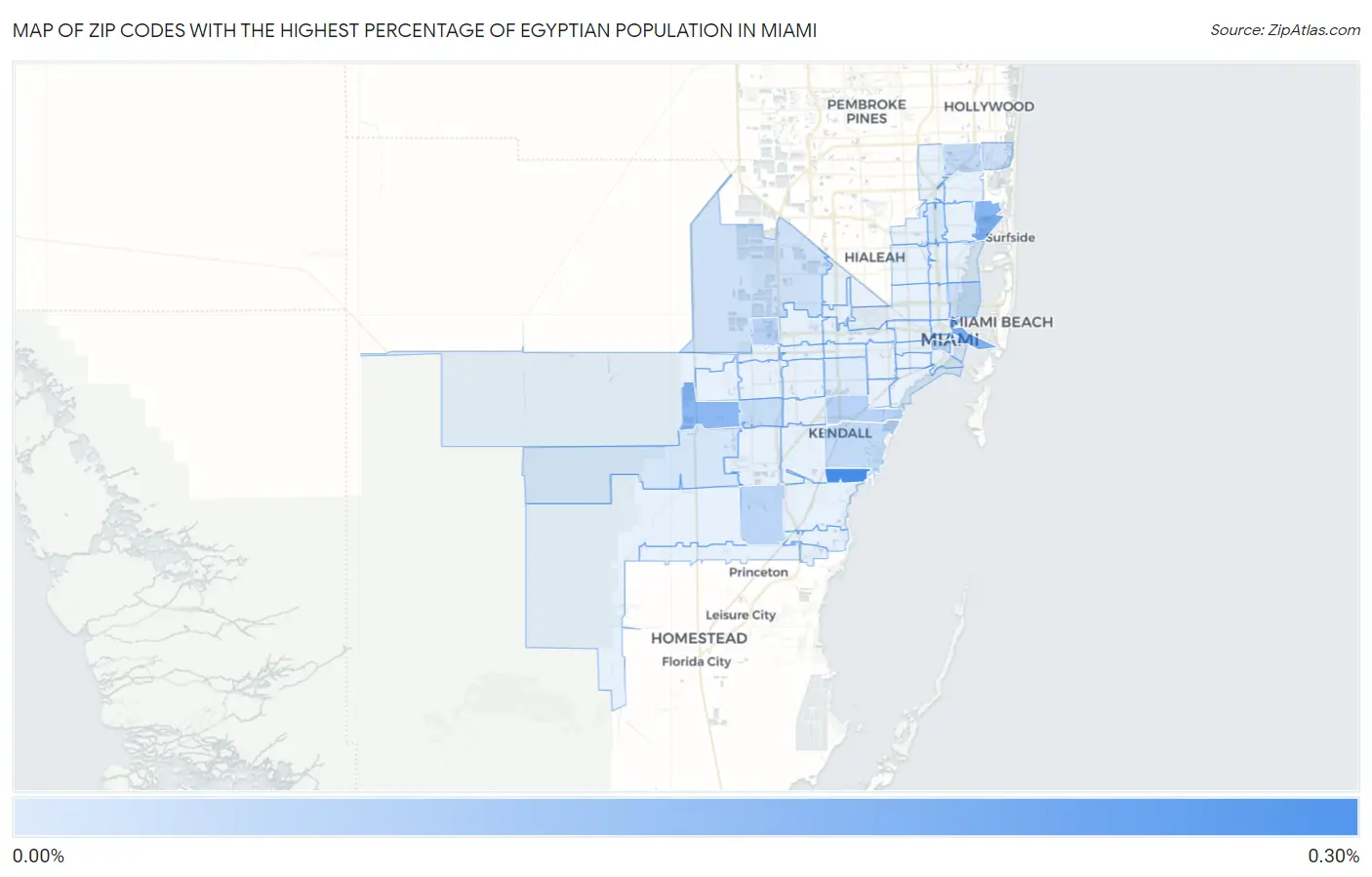 Zip Codes with the Highest Percentage of Egyptian Population in Miami Map