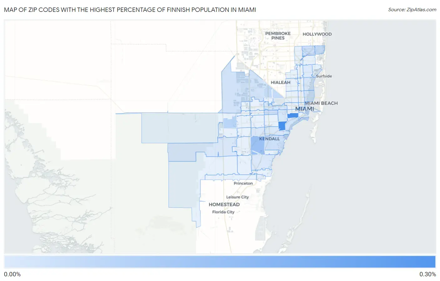 Zip Codes with the Highest Percentage of Finnish Population in Miami Map