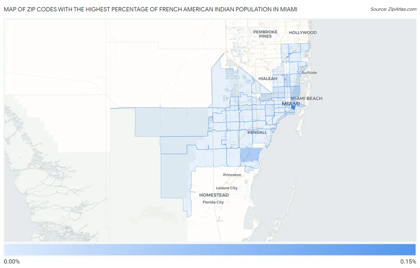 Zip Codes with the Highest Percentage of French American Indian Population in Miami Map