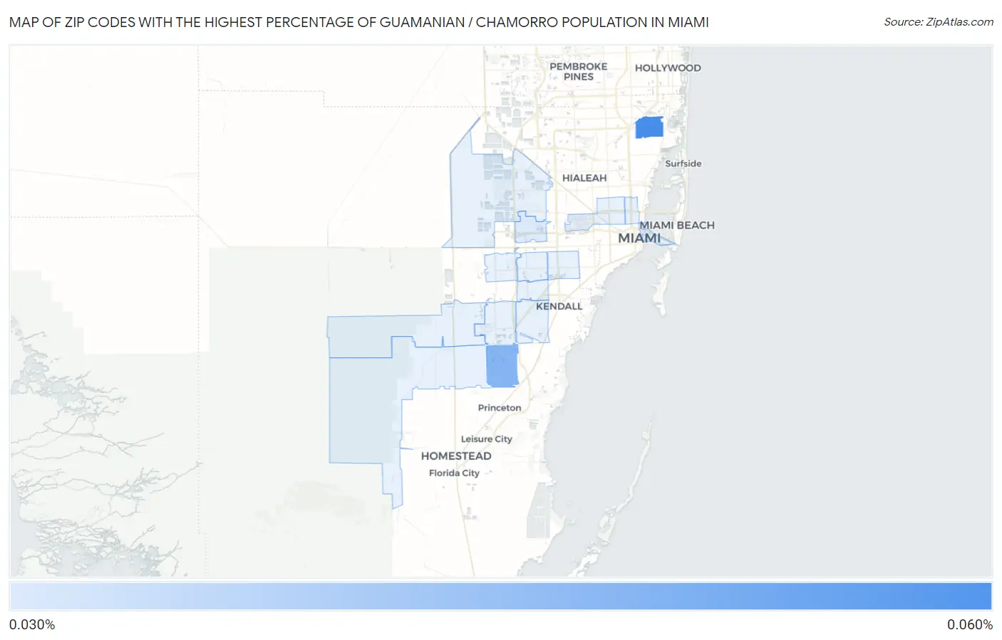 Zip Codes with the Highest Percentage of Guamanian / Chamorro Population in Miami Map