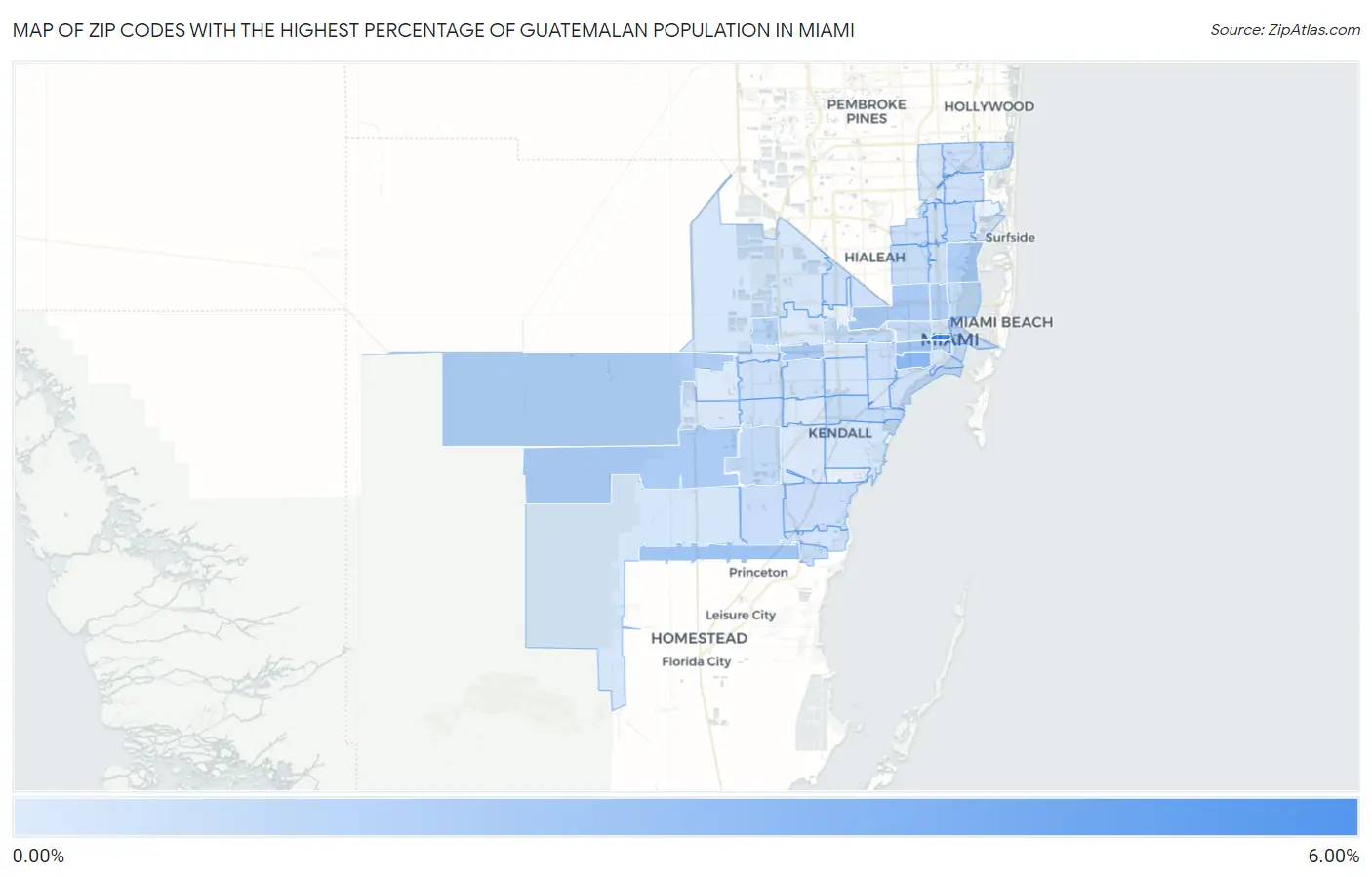 Zip Codes with the Highest Percentage of Guatemalan Population in Miami Map