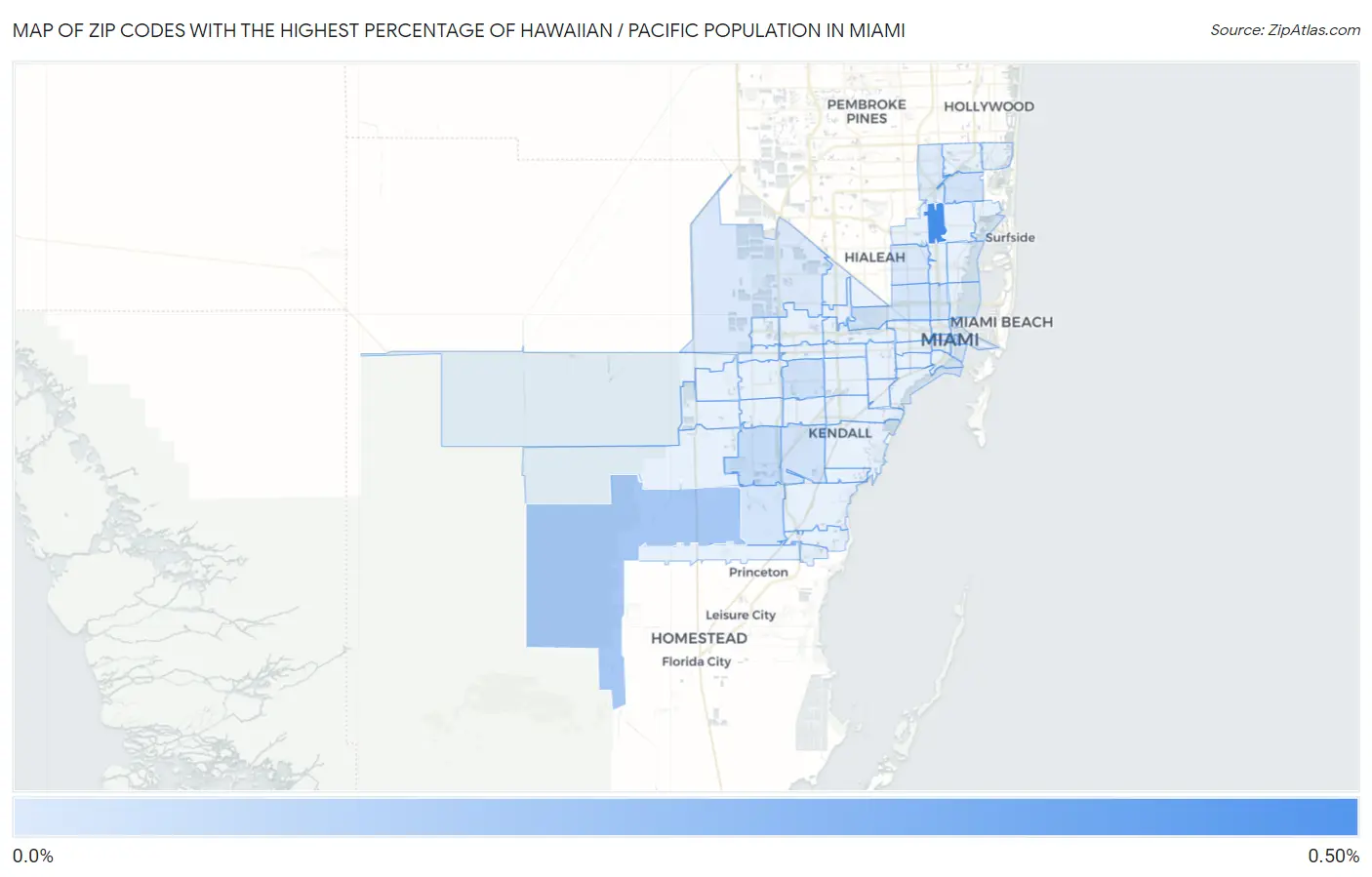 Zip Codes with the Highest Percentage of Hawaiian / Pacific Population in Miami Map