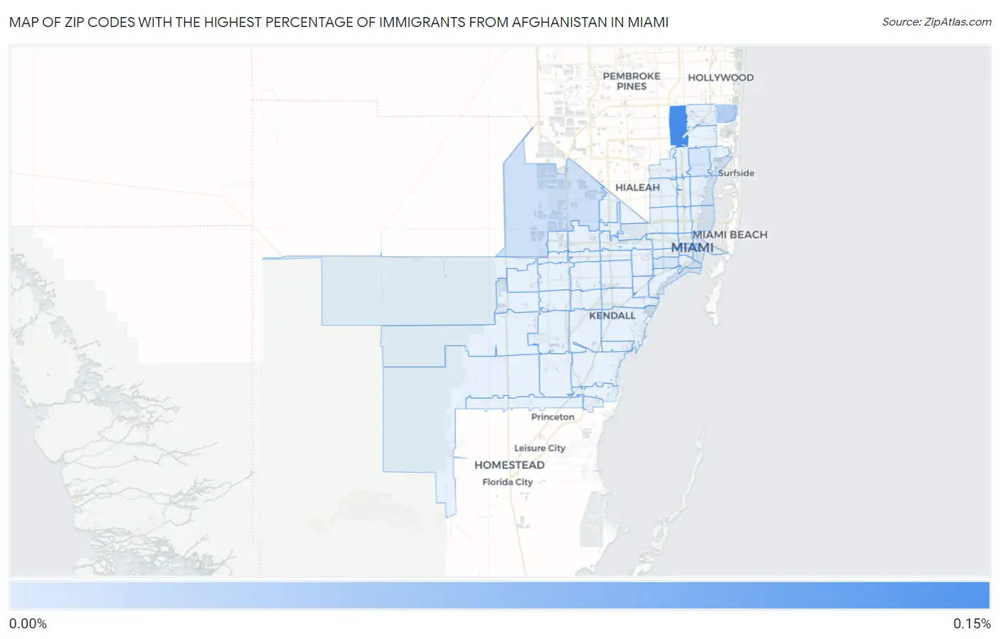 Zip Codes with the Highest Percentage of Immigrants from Afghanistan in Miami Map