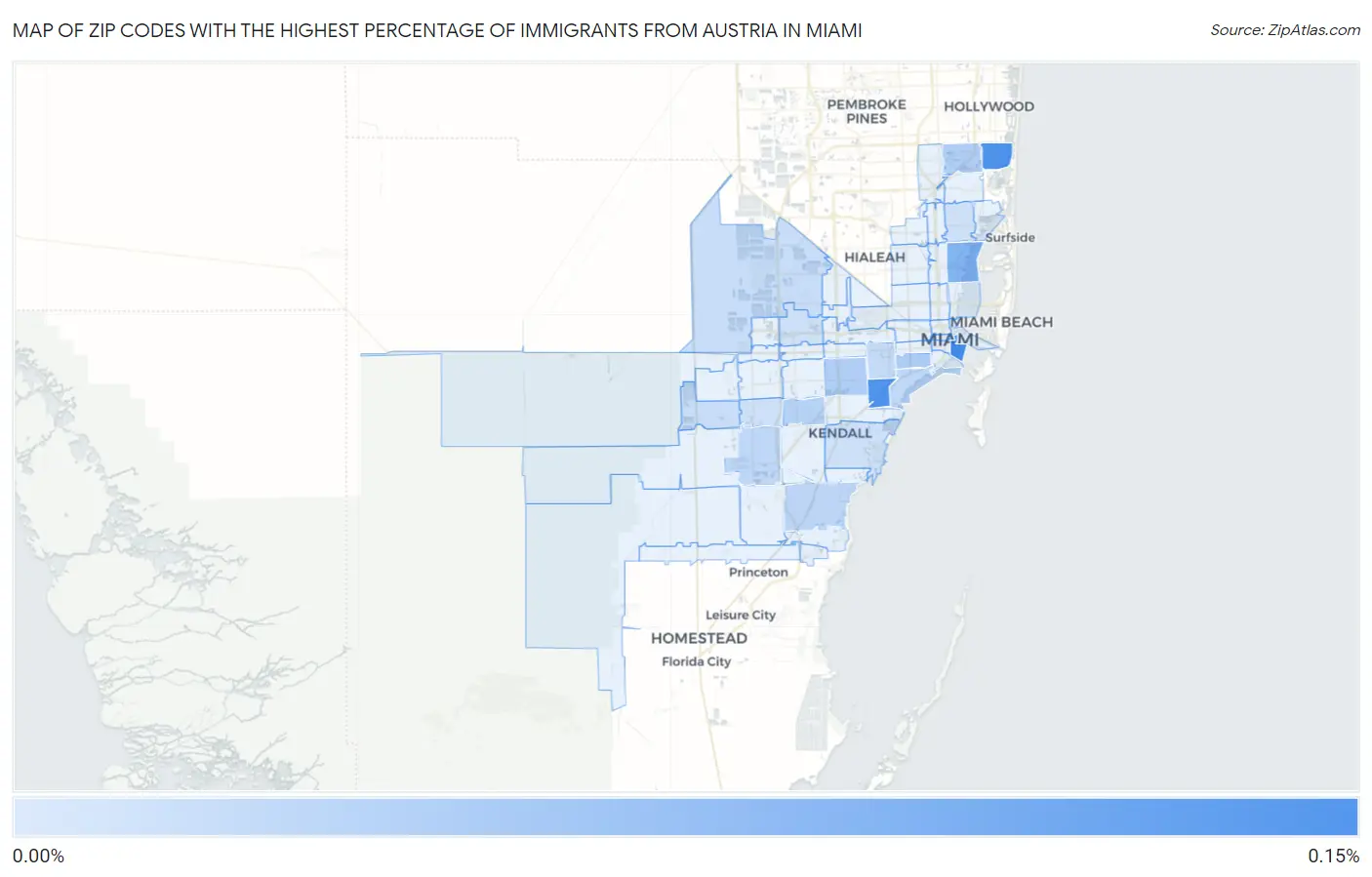 Zip Codes with the Highest Percentage of Immigrants from Austria in Miami Map