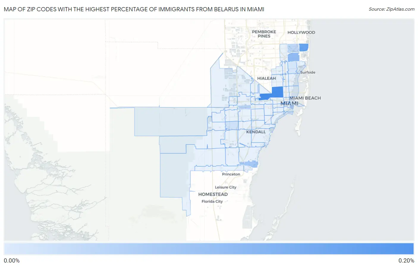 Zip Codes with the Highest Percentage of Immigrants from Belarus in Miami Map