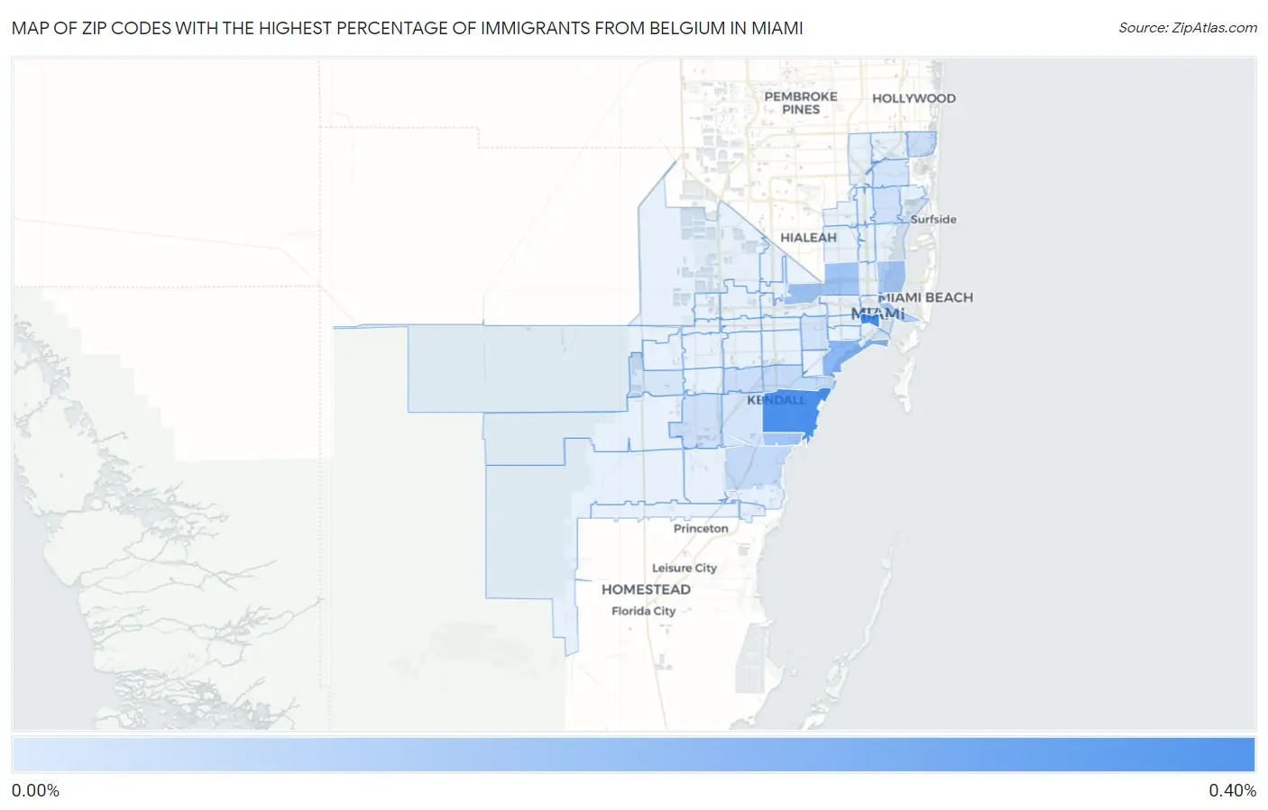 Zip Codes with the Highest Percentage of Immigrants from Belgium in Miami Map