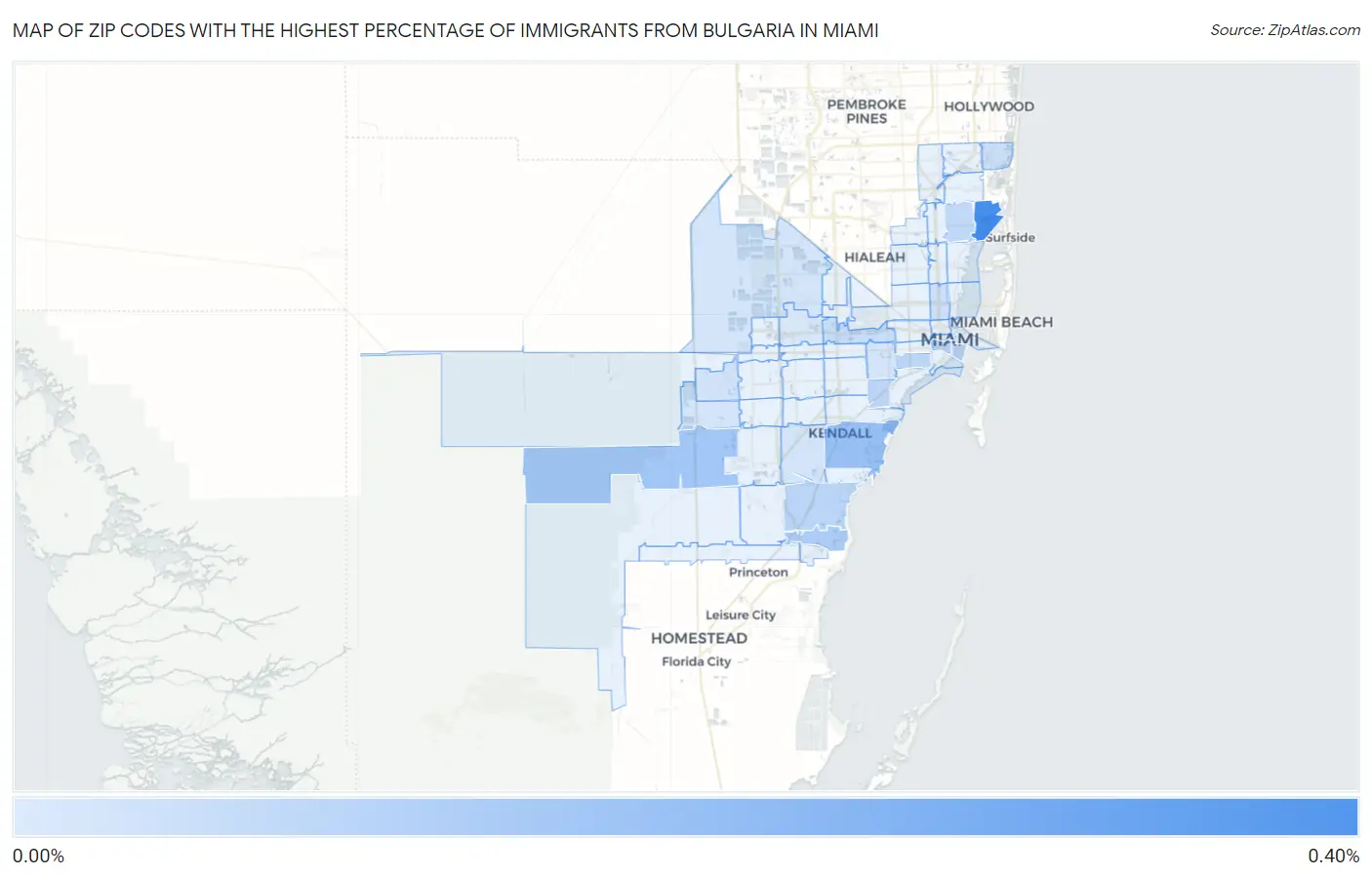 Zip Codes with the Highest Percentage of Immigrants from Bulgaria in Miami Map