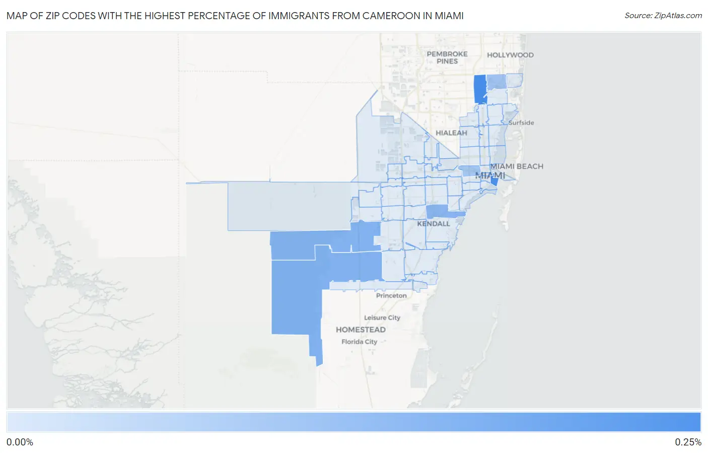 Zip Codes with the Highest Percentage of Immigrants from Cameroon in Miami Map