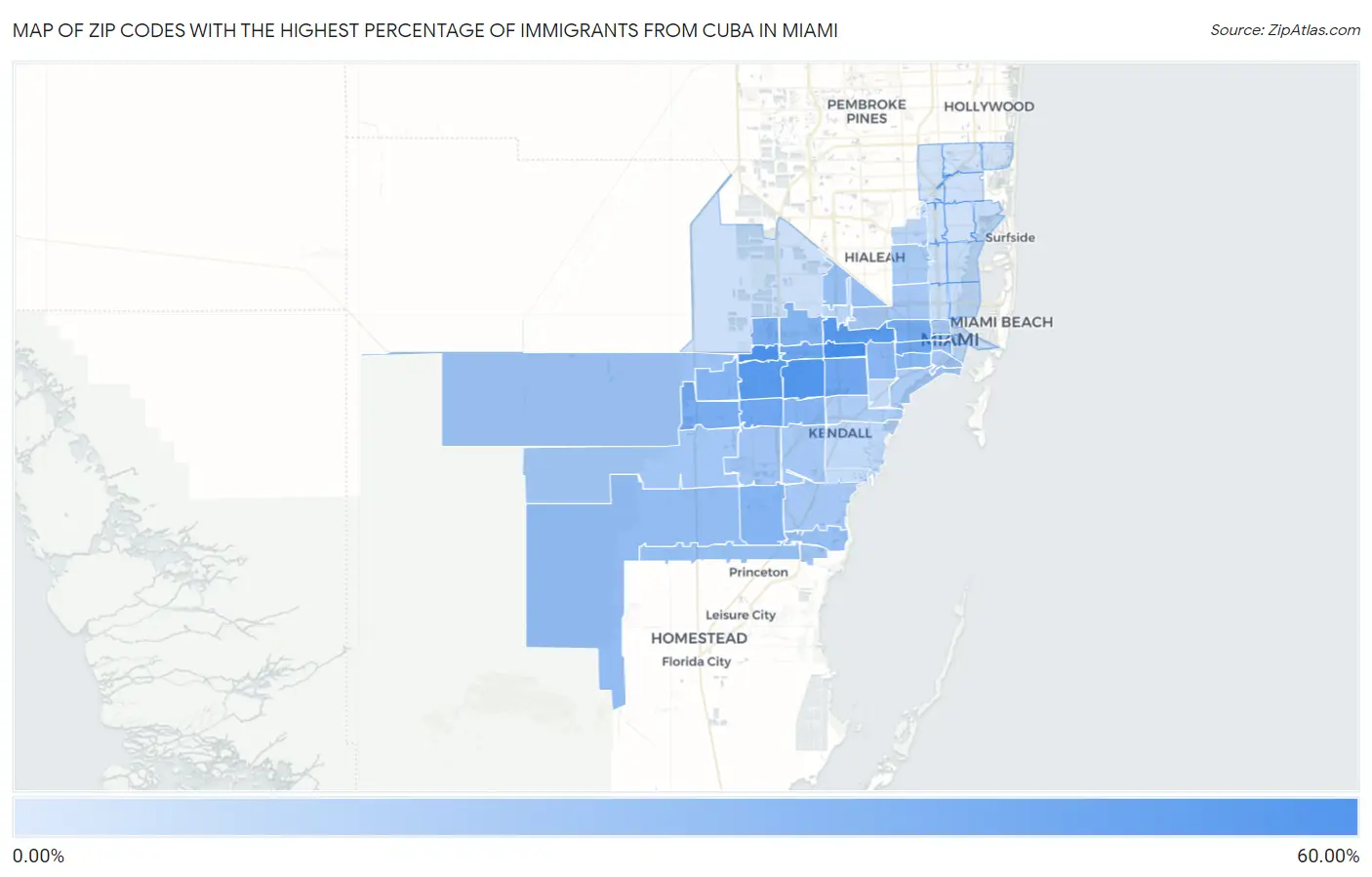 Zip Codes with the Highest Percentage of Immigrants from Cuba in Miami Map
