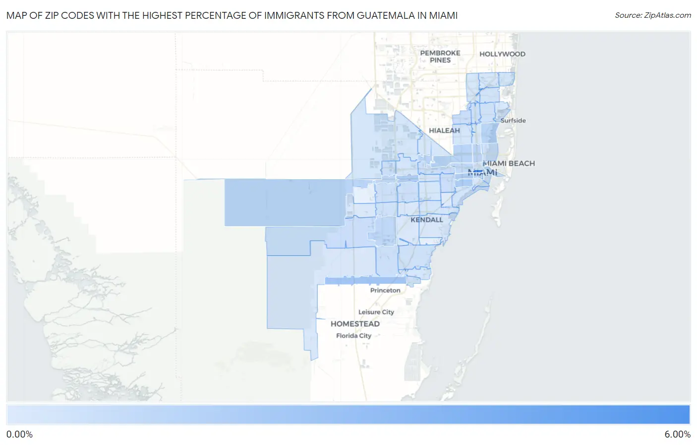 Zip Codes with the Highest Percentage of Immigrants from Guatemala in Miami Map