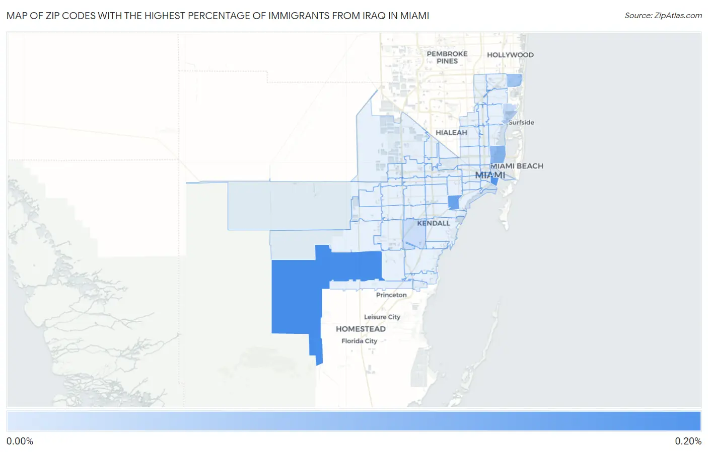 Zip Codes with the Highest Percentage of Immigrants from Iraq in Miami Map