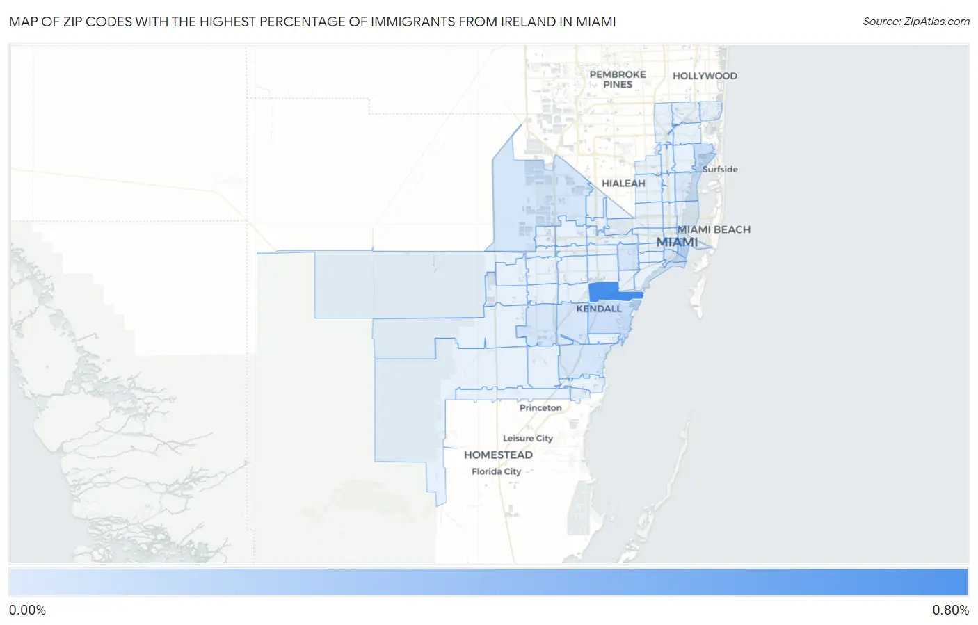 Zip Codes with the Highest Percentage of Immigrants from Ireland in Miami Map