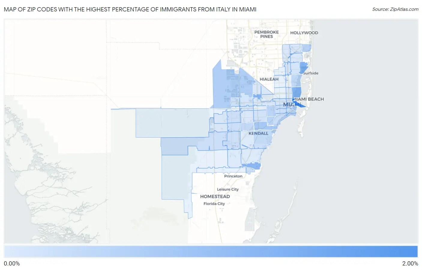 Zip Codes with the Highest Percentage of Immigrants from Italy in Miami Map