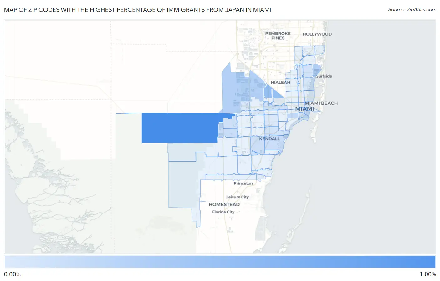 Zip Codes with the Highest Percentage of Immigrants from Japan in Miami Map