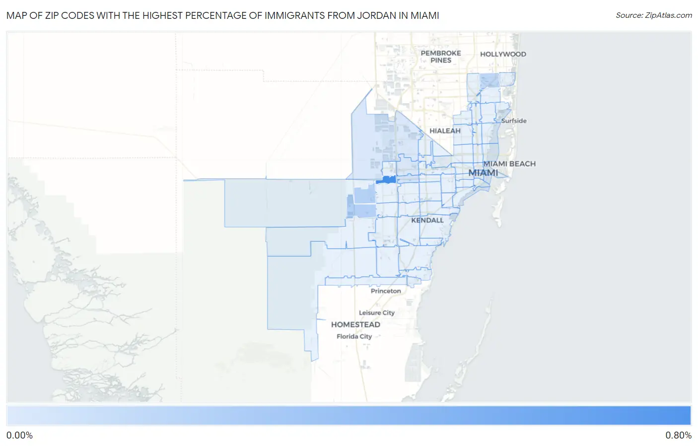 Zip Codes with the Highest Percentage of Immigrants from Jordan in Miami Map