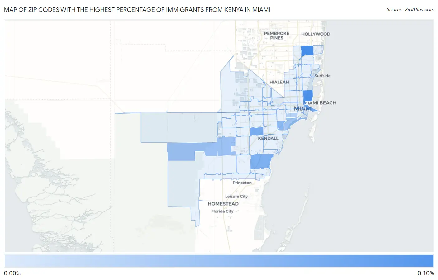 Zip Codes with the Highest Percentage of Immigrants from Kenya in Miami Map