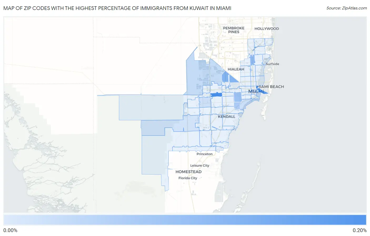 Zip Codes with the Highest Percentage of Immigrants from Kuwait in Miami Map