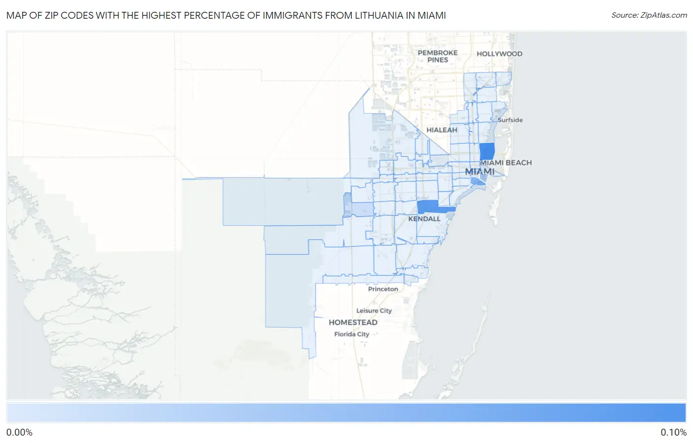Zip Codes with the Highest Percentage of Immigrants from Lithuania in Miami Map