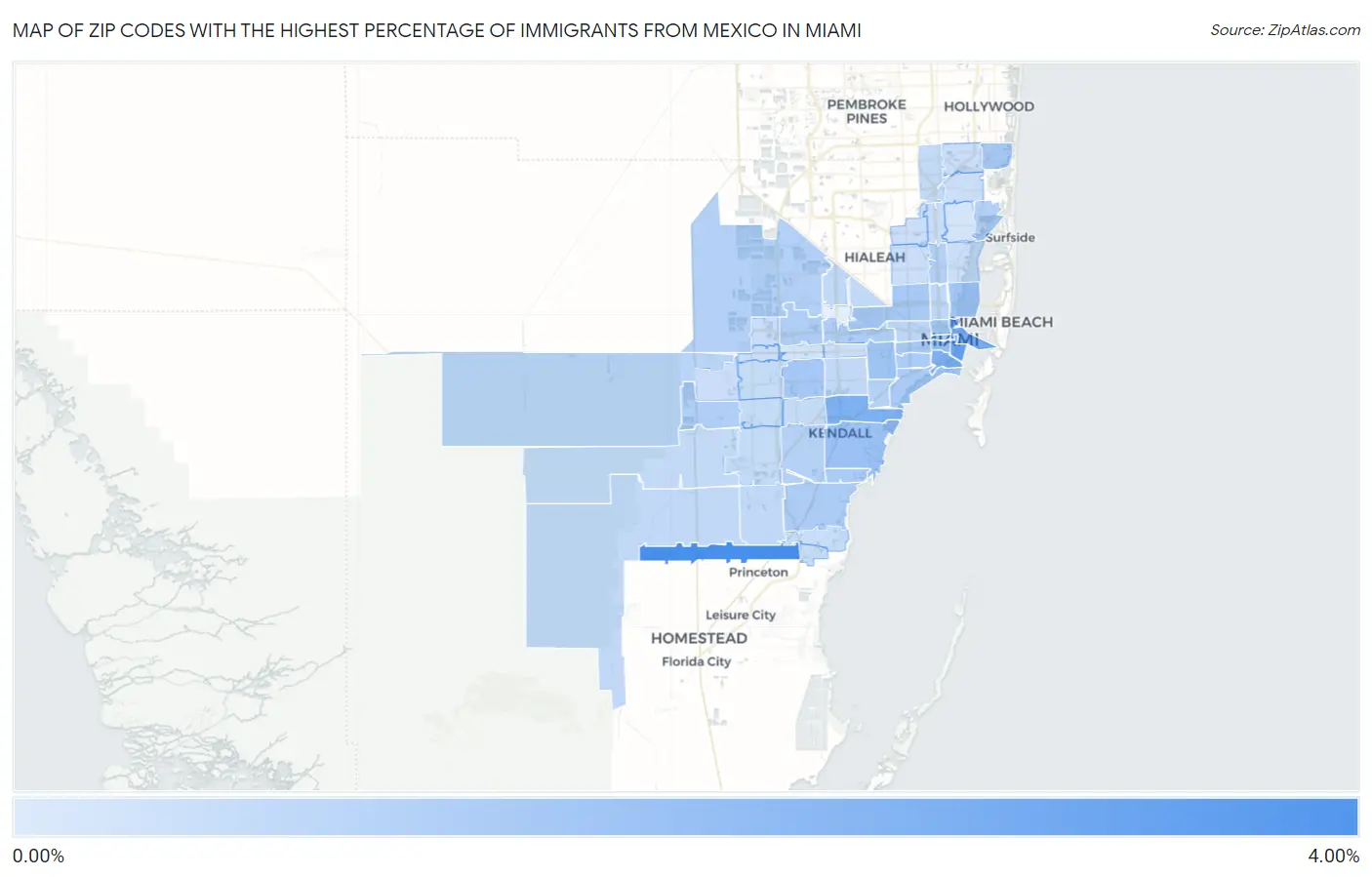 Zip Codes with the Highest Percentage of Immigrants from Mexico in Miami Map