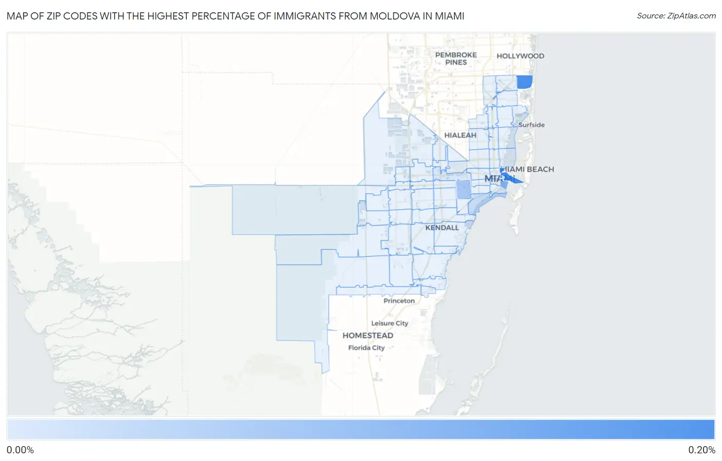 Zip Codes with the Highest Percentage of Immigrants from Moldova in Miami Map