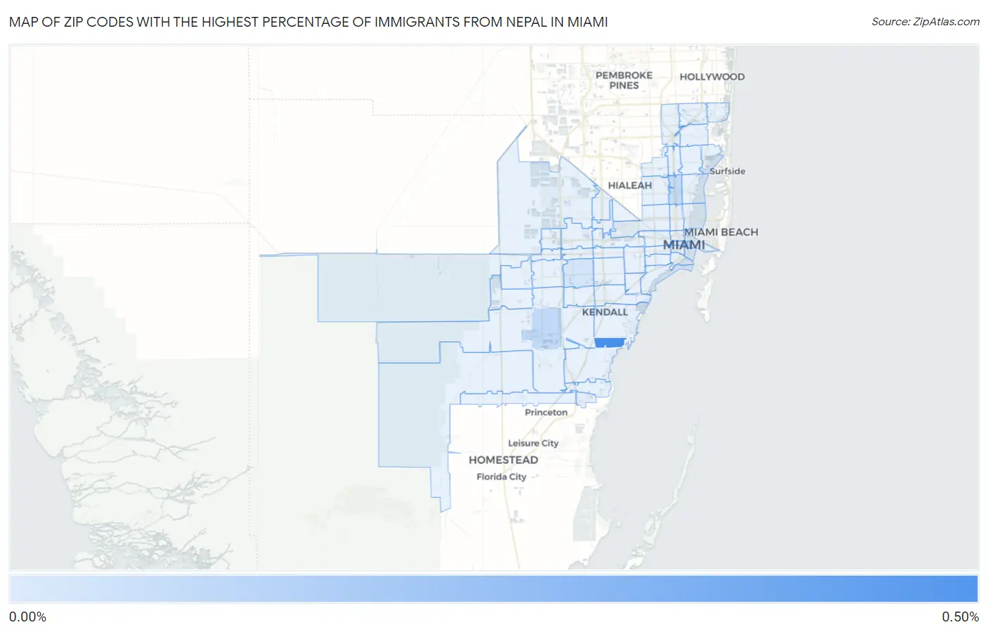 Zip Codes with the Highest Percentage of Immigrants from Nepal in Miami Map
