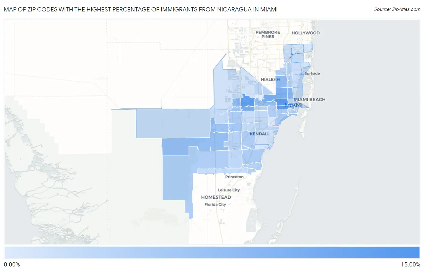 Zip Codes with the Highest Percentage of Immigrants from Nicaragua in Miami Map