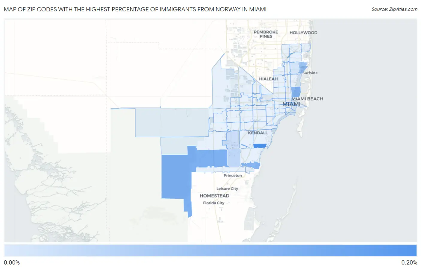 Zip Codes with the Highest Percentage of Immigrants from Norway in Miami Map