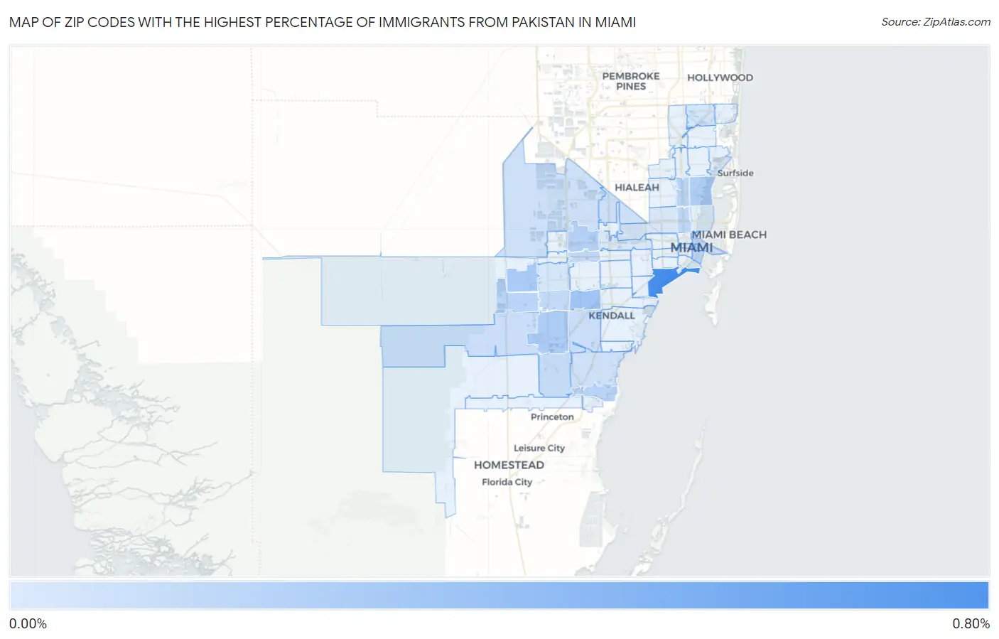 Zip Codes with the Highest Percentage of Immigrants from Pakistan in Miami Map