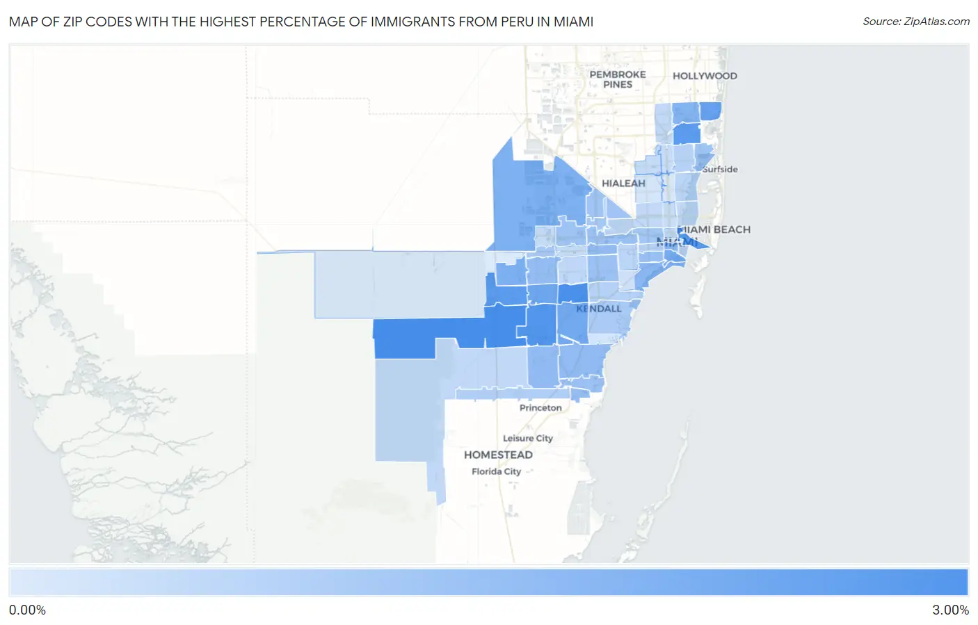 Zip Codes with the Highest Percentage of Immigrants from Peru in Miami Map