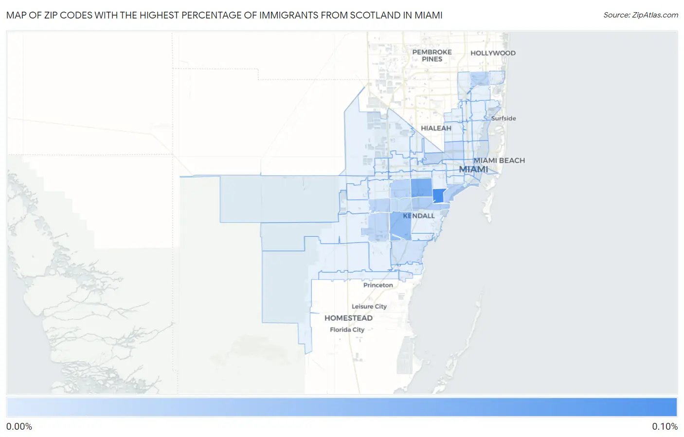 Zip Codes with the Highest Percentage of Immigrants from Scotland in Miami Map