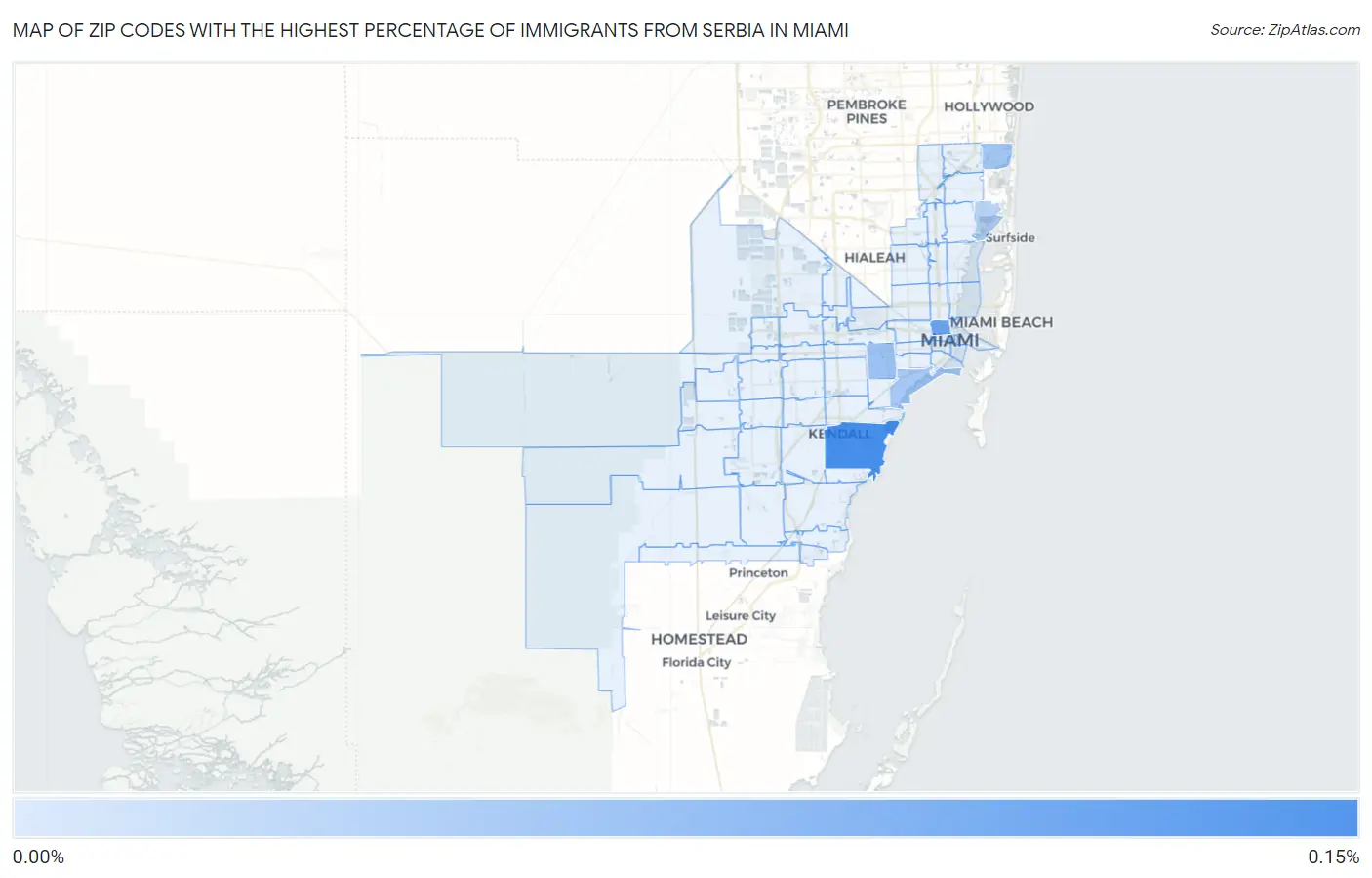 Zip Codes with the Highest Percentage of Immigrants from Serbia in Miami Map